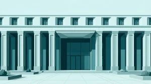 Fassade eines Verwaltungsgebäudes mit steinernen Säulen