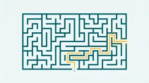 Labyrinth aus klaren Wegen mit markiertem Ausgang