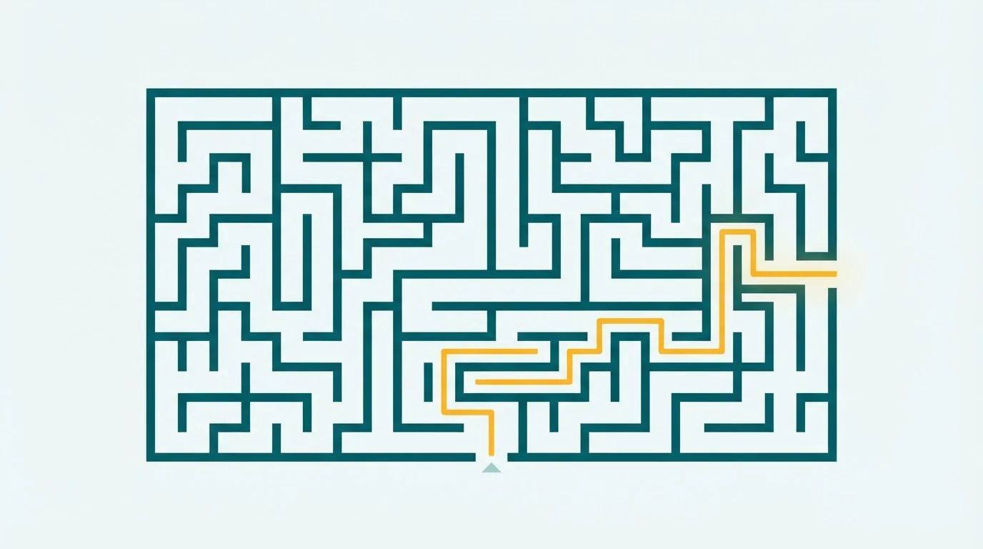 Labyrinth aus klaren Wegen mit markiertem Ausgang